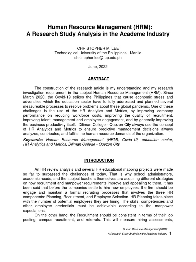 HRM Study: Analytics in Academe Sector | PDF | Human Resource ...