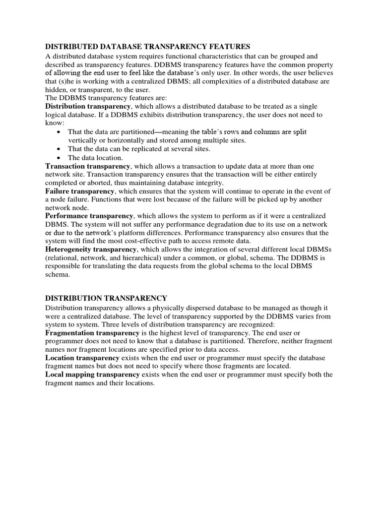 Distributed Database Transparency Features | PDF | Databases | Database ...