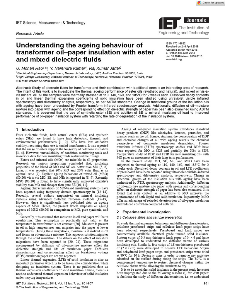 Ageing of Transformer Oil Insulation | PDF | Infrared Spectroscopy ...