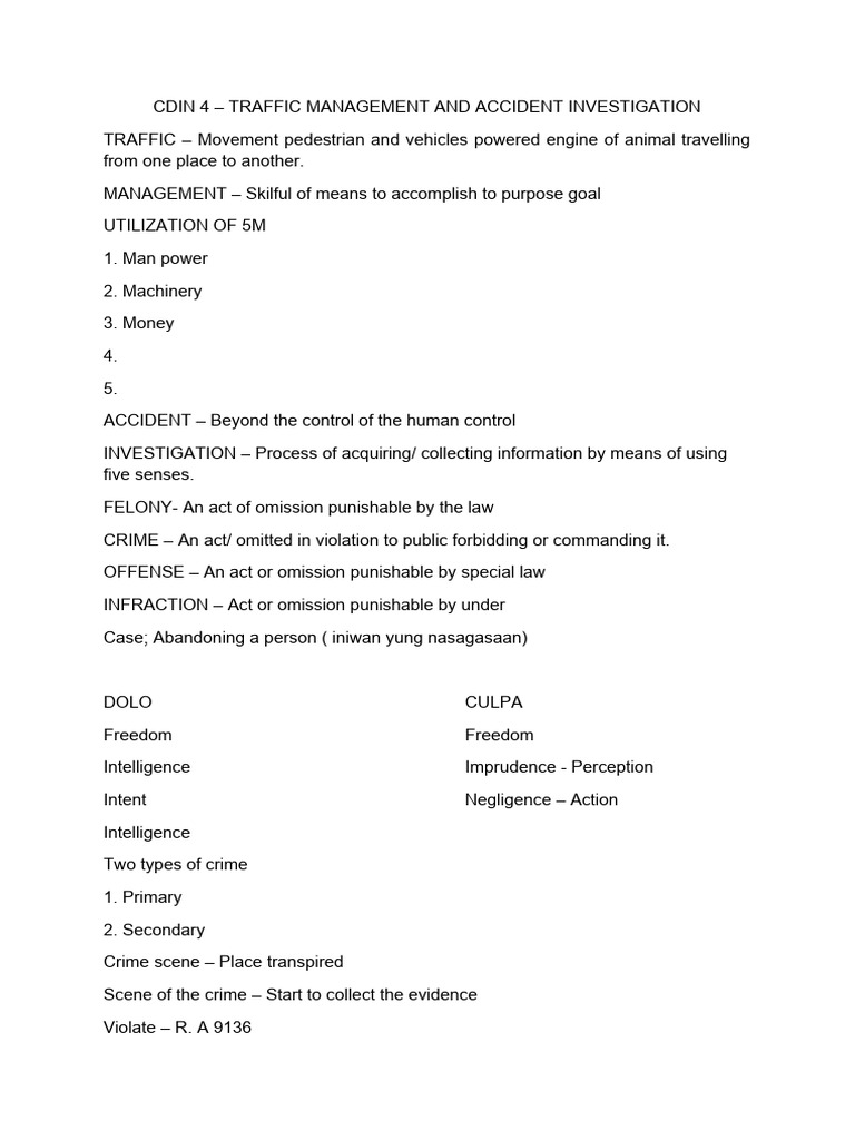 Cdin 4 - Traffic Management and Accident Investigation | PDF | Traffic ...