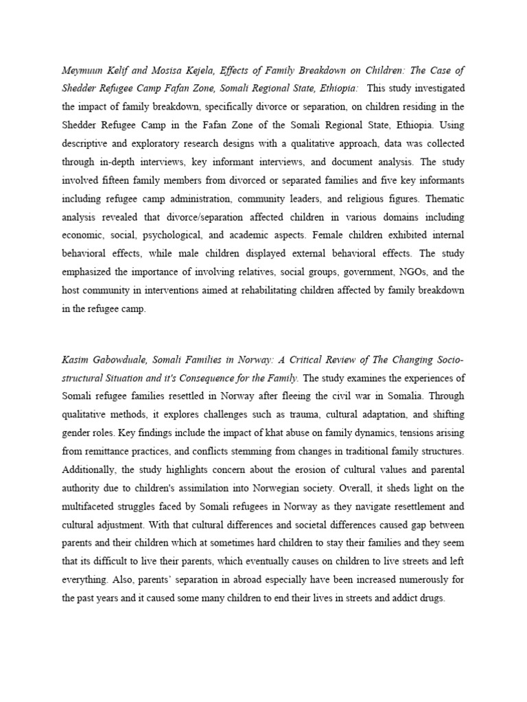 Impact of Family Breakdown on Refugee Children | PDF | Stress (Biology ...