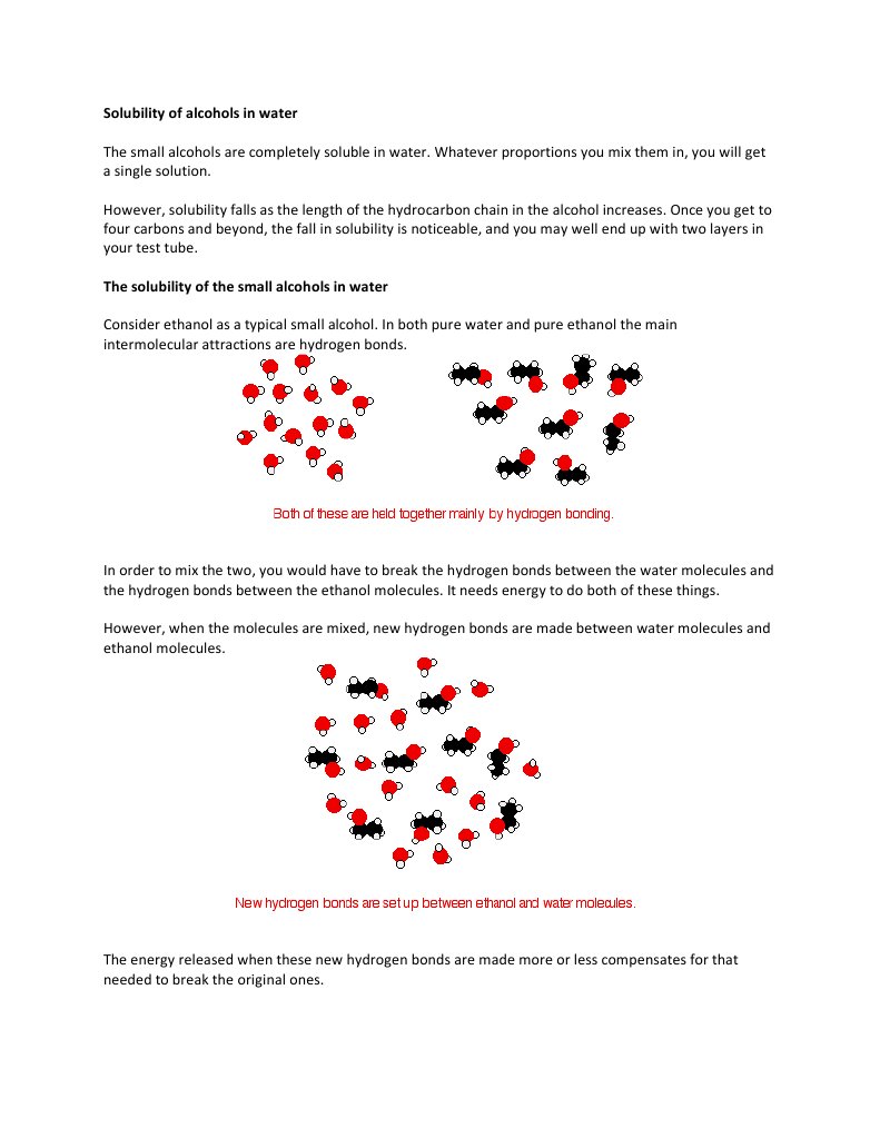 Solubility of Alcohols in Water Ester Ethanol