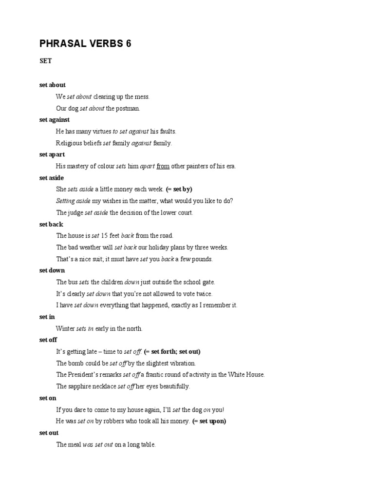 Essential Phrasal Verbs with "Set" | PDF | Language Arts & Discipline
