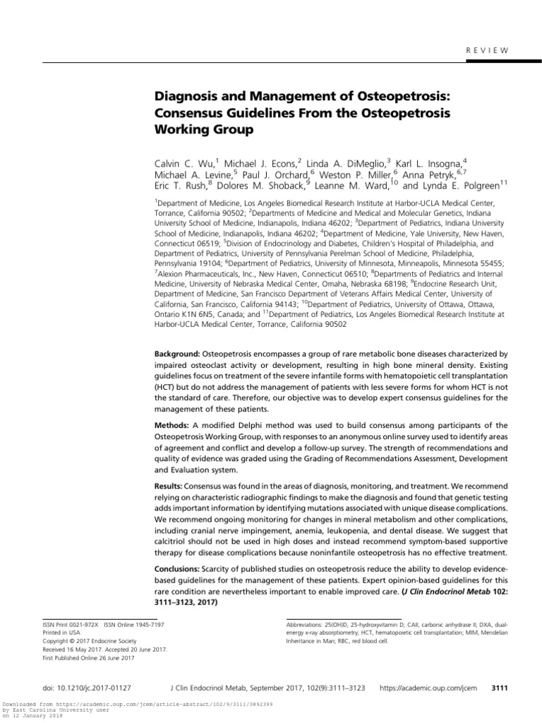 Diagnosis and Management of Osteopetrosis: Consensus Guidelines From ...
