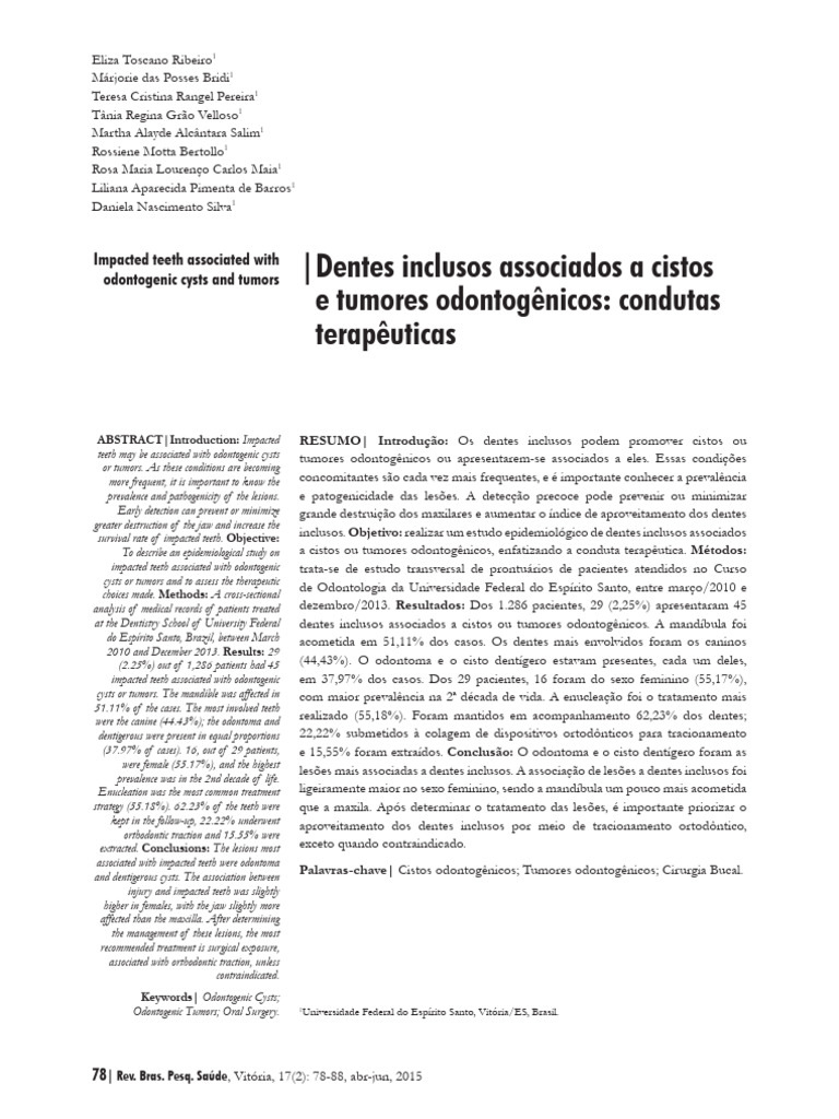 Dentes Inclusos e Lesões Odontogênicas | PDF | Dente humano | Boca