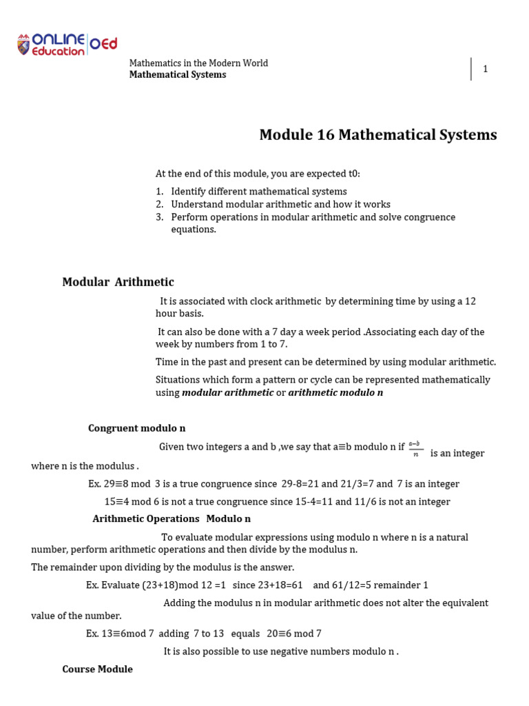 Understanding Modular Arithmetic Basics | PDF | Elementary Mathematics ...