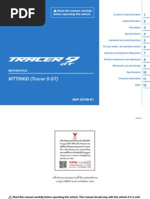 Yamaha Tracer 9 GT Owner's Manual | PDF | Motorcycle | Motor Vehicle