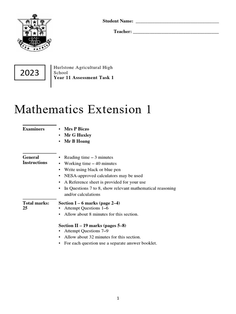 2023 11 X1 AT1 Question Booklet | PDF | Mathematics | Mathematical Objects