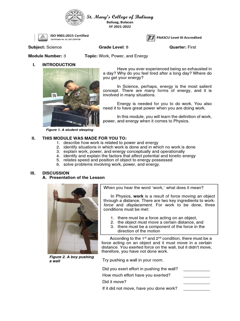 Module 3 Work Power And Energy Download Free Pdf Potential