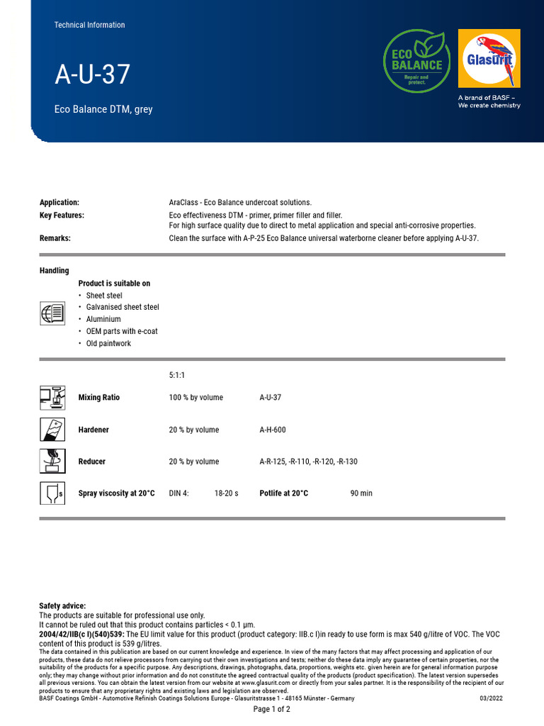 Eco Balance DTM A-U-37 Technical Info | PDF | Materials Science ...