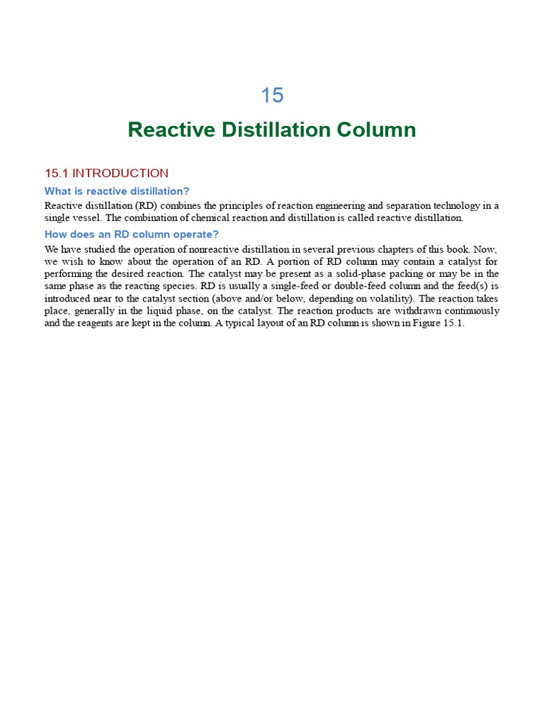 Reactive Distillation Column Overview | PDF | Catalysis | Chemical Reactor