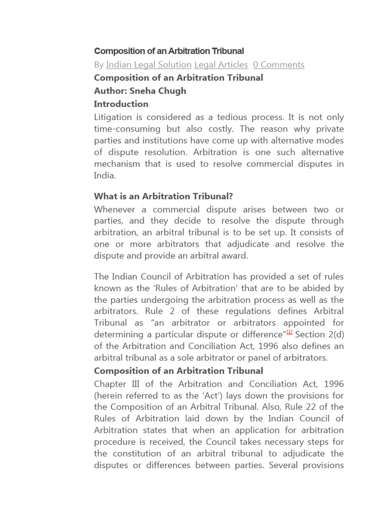 Arbitration Tribunal Basics | PDF | Arbitration | Arbitral Tribunal