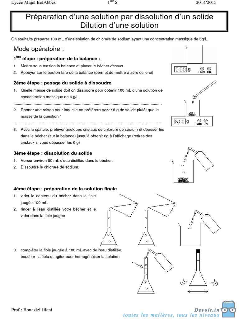 Préparation d'une solution par dissolution | PDF | Chimie