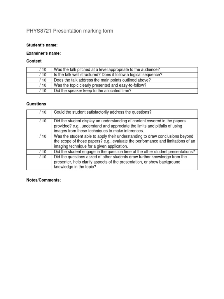Marking Form 1 | PDF