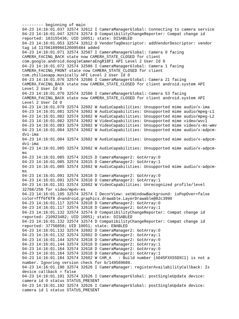 Camera Service Connection Log | PDF | Operating System Technology ...
