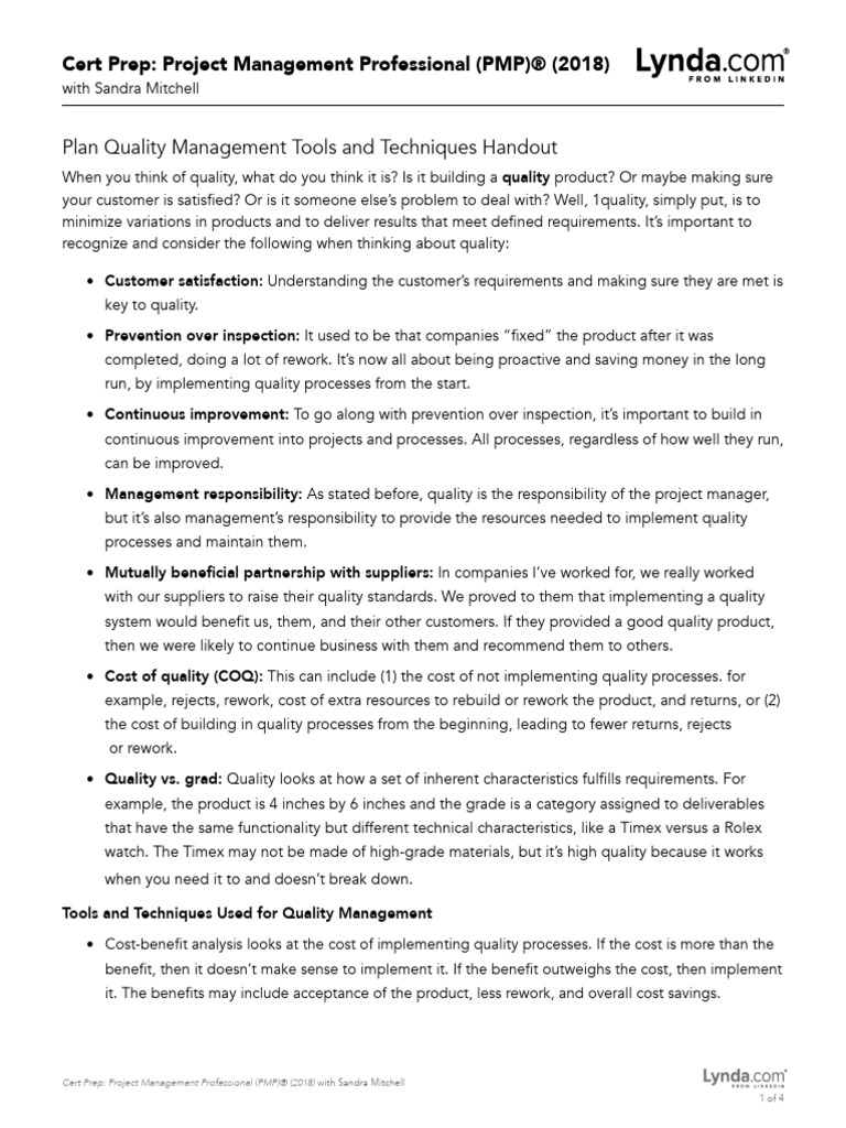 10 - 02 Plan Quality Management Tools and Techniques | PDF | Project ...