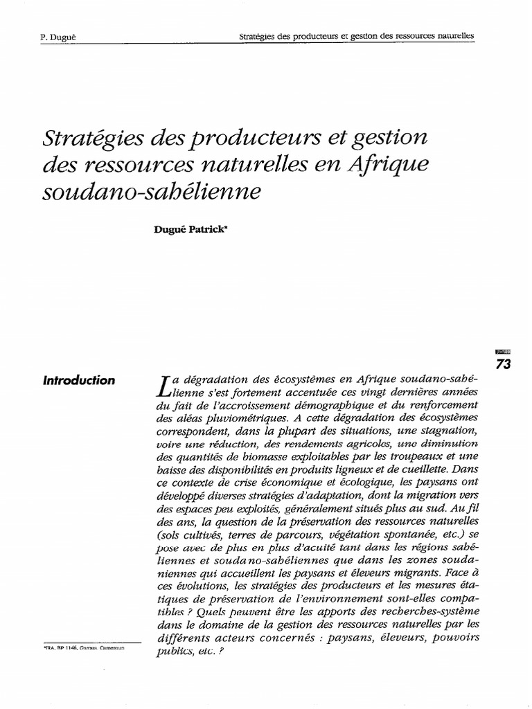 Stratégies de gestion des ressources en Afrique | PDF | Fumier | Pâturage