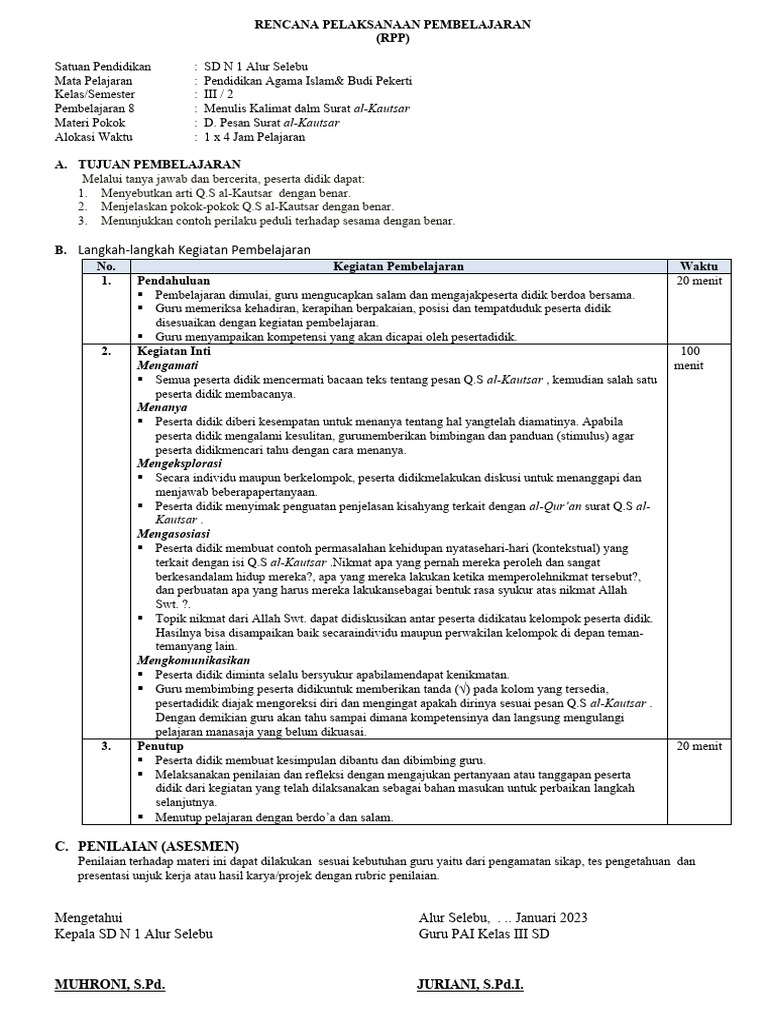6 Rpp 1 Lembar Pai Kelas 3 Sem 2 Www Kherysuryawan Id Pdf