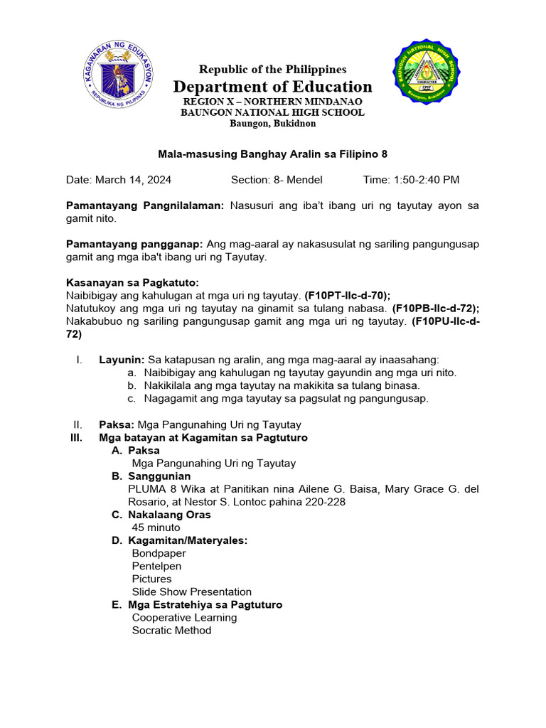 Lesson Plan For COT | PDF