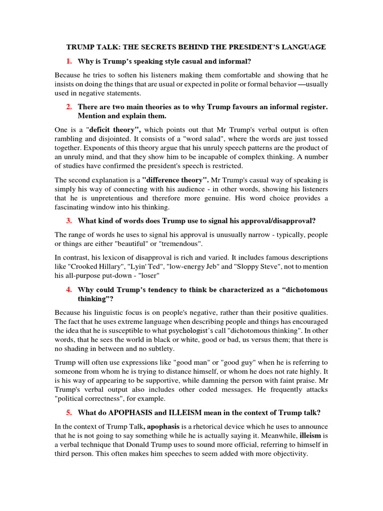 Trump Talk | PDF | Thought | Donald Trump