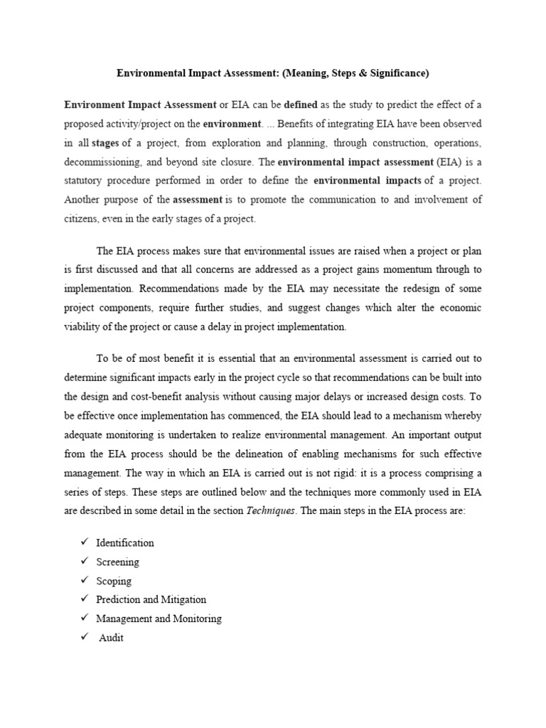 Environmental Impact Assessment Meaning Steps Significance