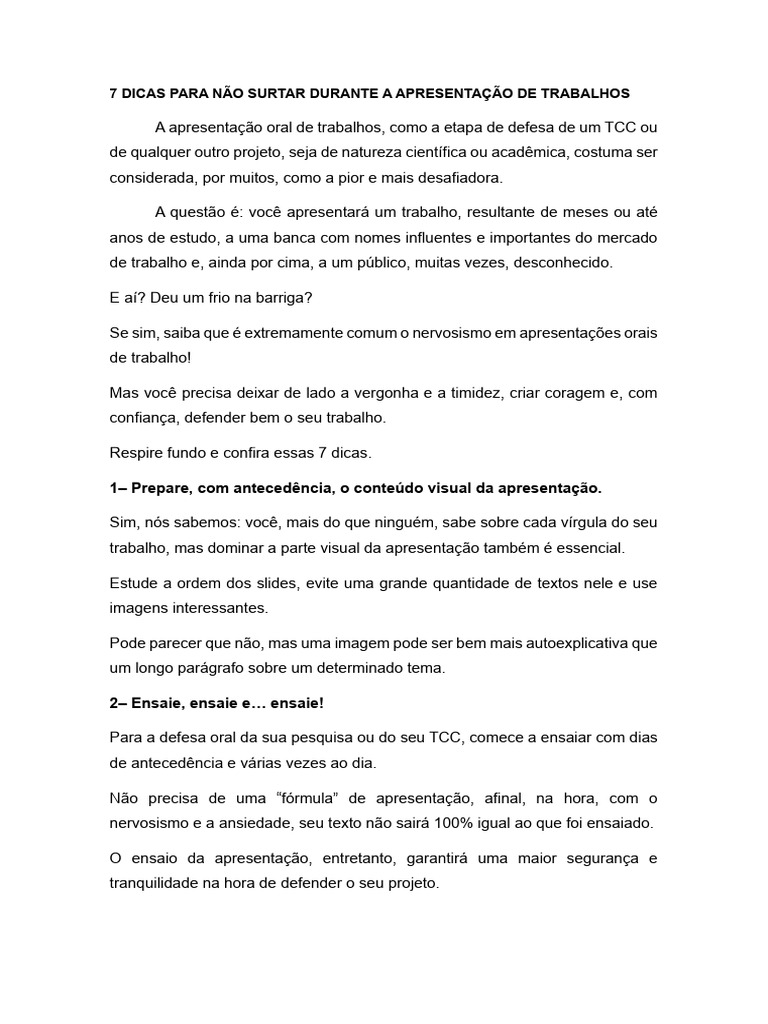 Dicas para Controlar o Nervosismo na Apresentação | PDF | Ansiedade