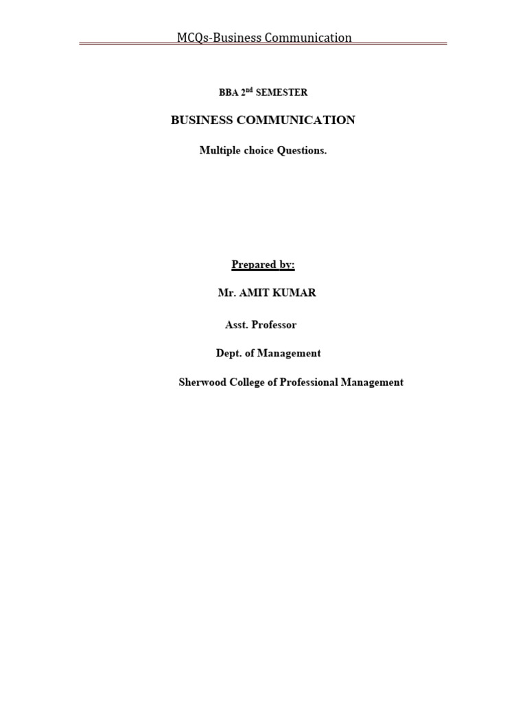 Business Communication MCQs for BBA Students | PDF | Communication | Résumé