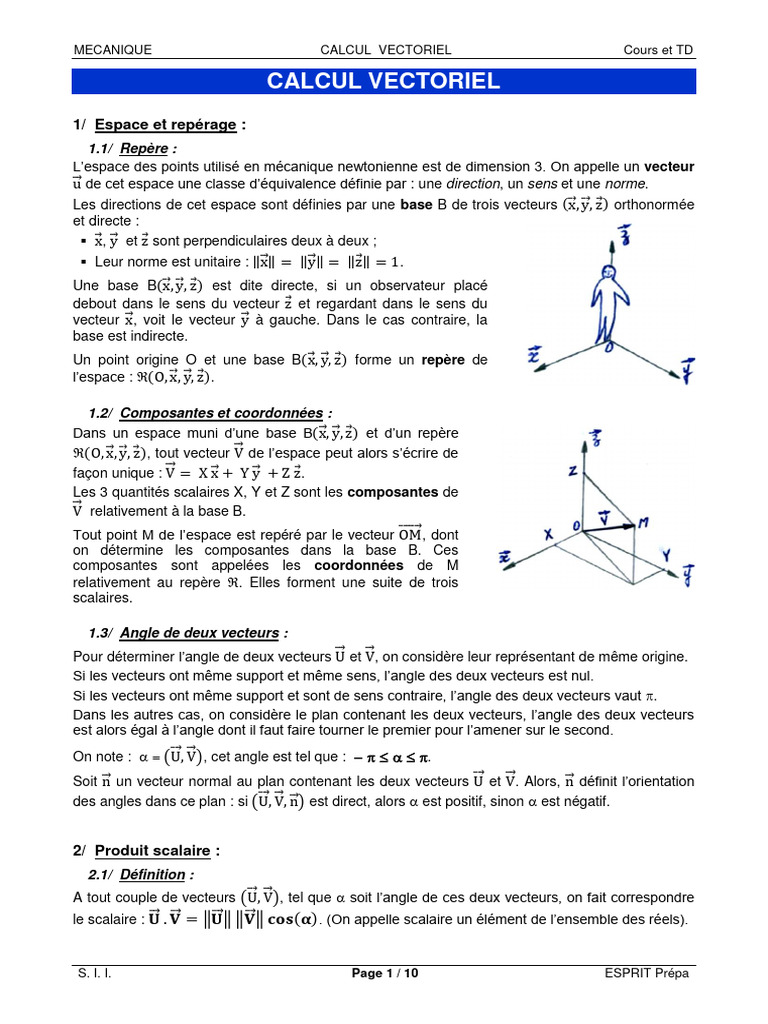Cours et TD de Calcul Vectoriel | PDF | Base (algèbre linéaire ...