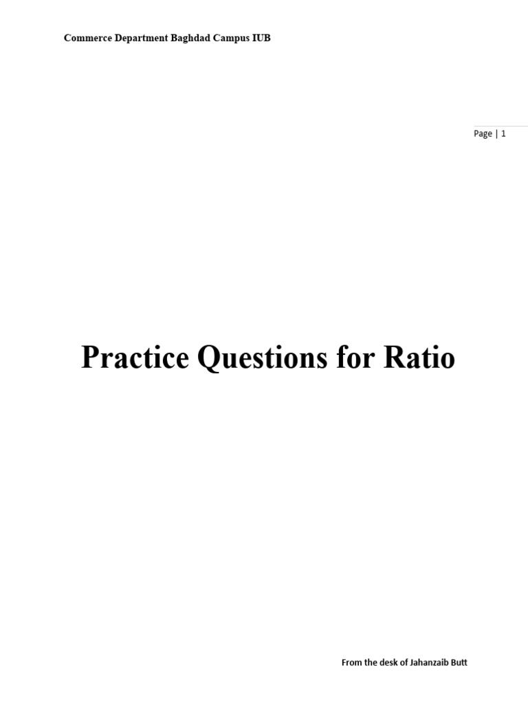 Ratio Analysis Practice Questions | PDF | Working Capital | Revenue
