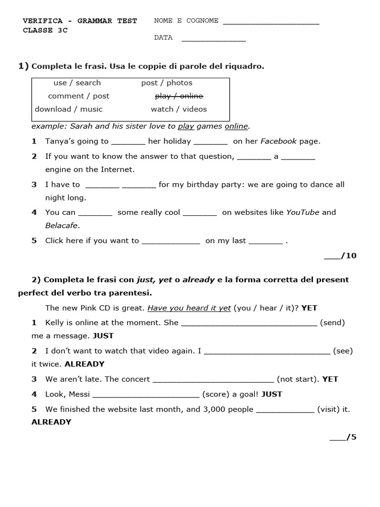 Italian Grammar Test for Students | PDF | World Wide Web | Internet & Web