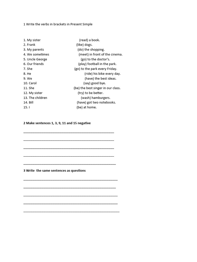 1 Write The Verbs in Brackets in Present Simple | PDF