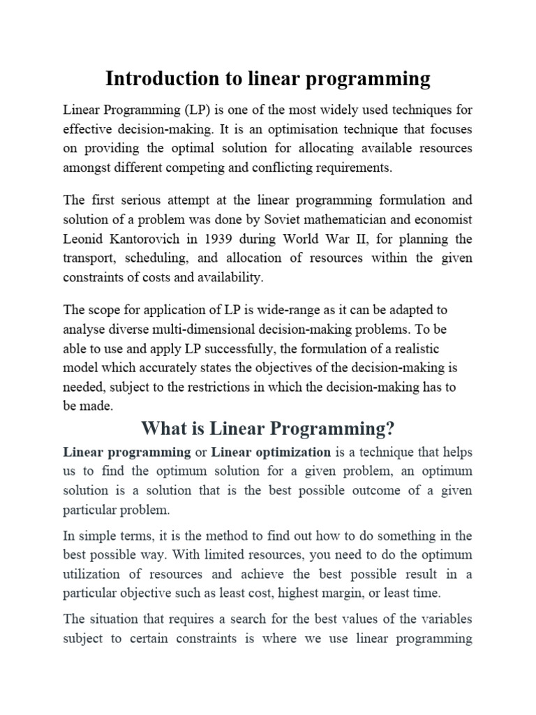 Introduction To Linear Programming | PDF | Mathematical Optimization ...