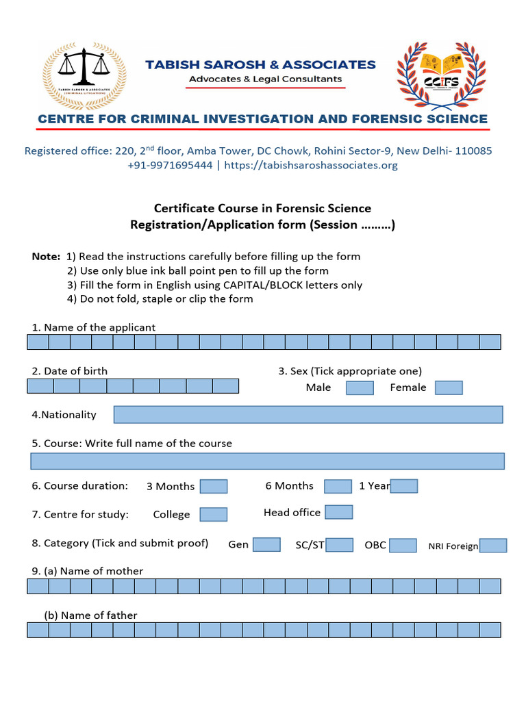 Forensic Science Course Registration Form | PDF