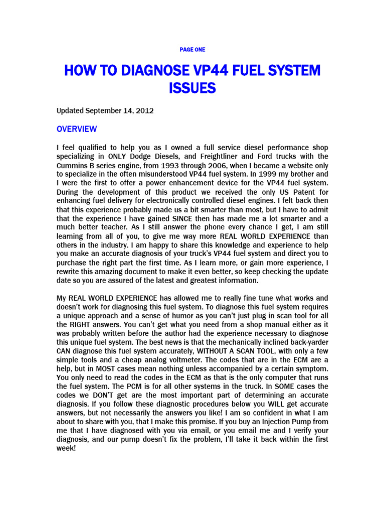 Silo Tips How To Diagnose Vp44 Fuel System Issues Download Free PDF