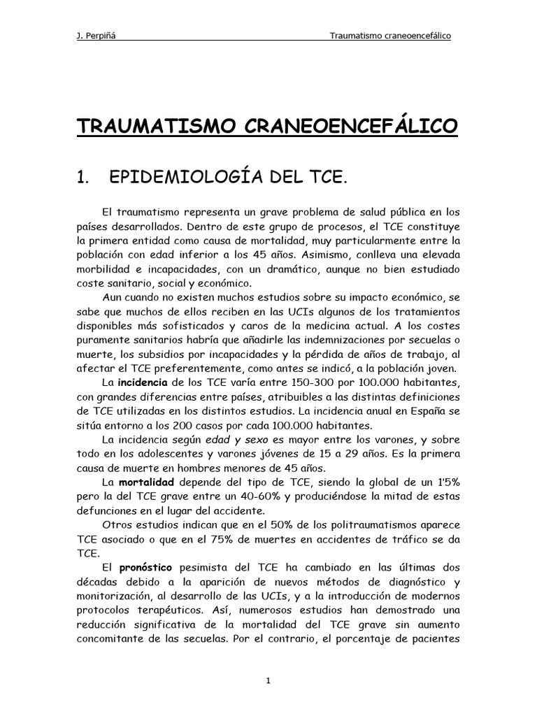 Epidemiología y clasificación del TCE | PDF | Lesión cerebral ...
