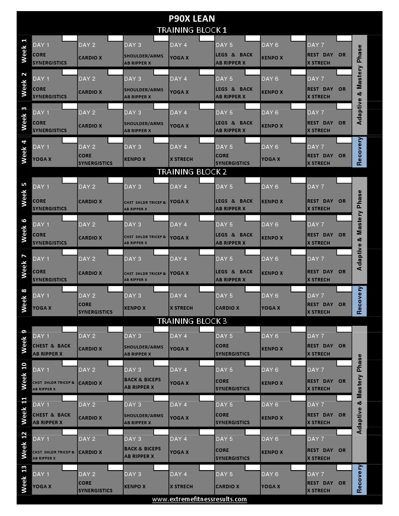 Efr p90x Lean Calendar PDF
