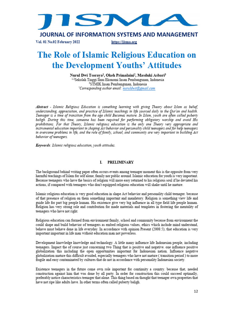The Role of Islamic Religious Education On The Development Youths ...