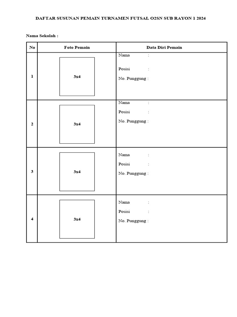 Daftar Pemain Futsal O2SN 2024 | PDF