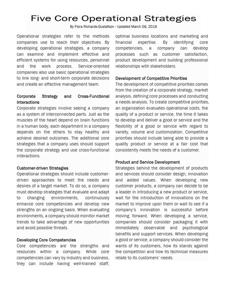 Five Key Operational Strategies | PDF | Strategic Management | Innovation