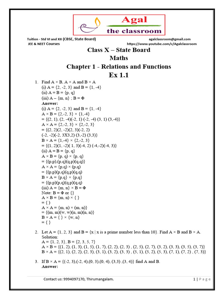 Class 10 Maths: Relations & Functions | PDF | Student Assessment And ...