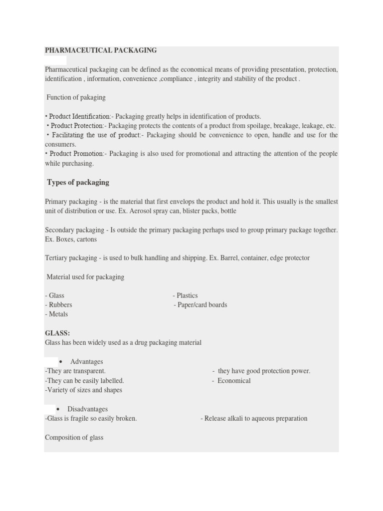 Pharmaceutical Packaging Pdf Glasses Packaging And Labeling