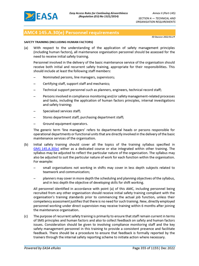 Personnel Training in Part-145 Regulations | PDF | Occupational Safety ...