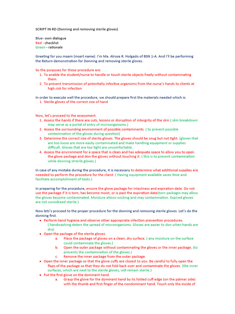 Donning and Removing Sterile Gloves Guide | PDF | Hand | Glove