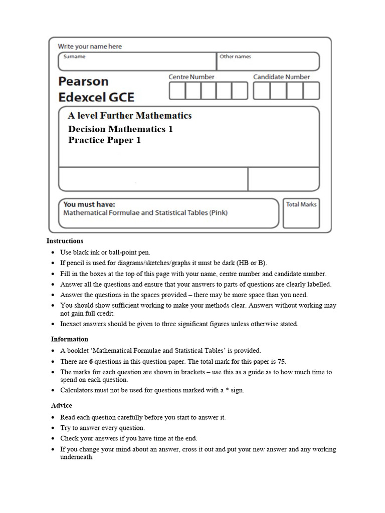 Decision Mathematics 1 Practice Paper | PDF | Applied Mathematics ...