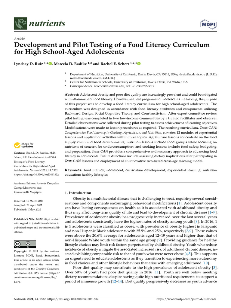 (30th April 2024) - Development and Pilot Testing of A Food Literacy ...