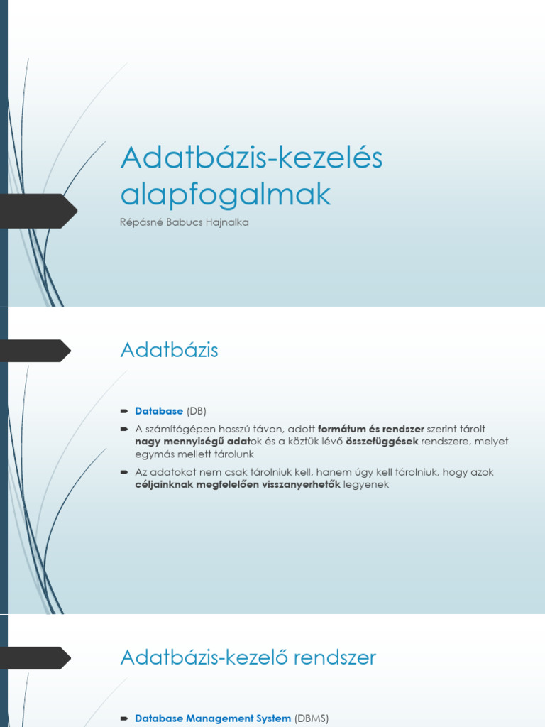 Adatbázis Kezelés Alapfogalmak | PDF