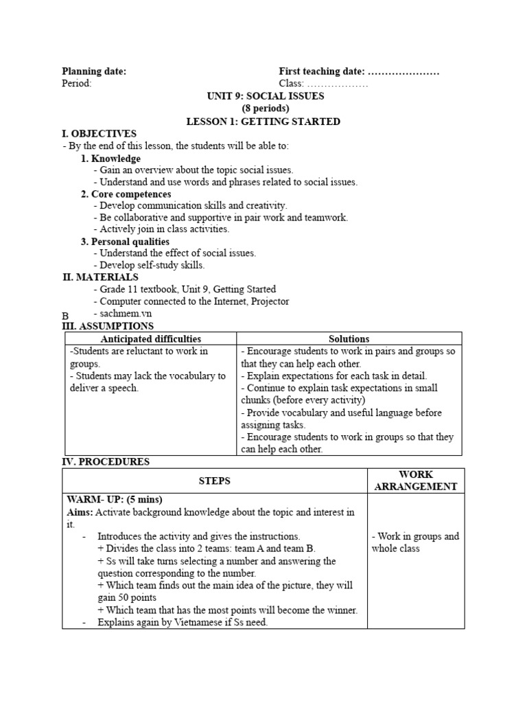 Unit 9: Social Issues Lesson Plan | PDF | Vocabulary | Knowledge