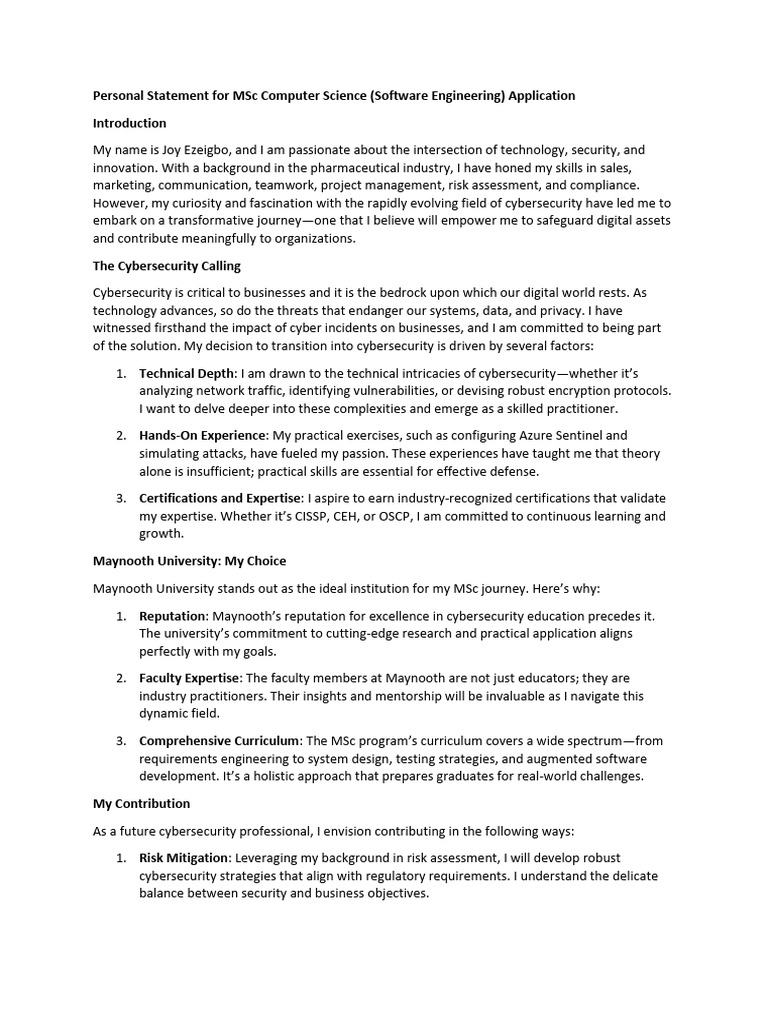 Personal Statement For MSC Computer Science | PDF | Computer Security ...