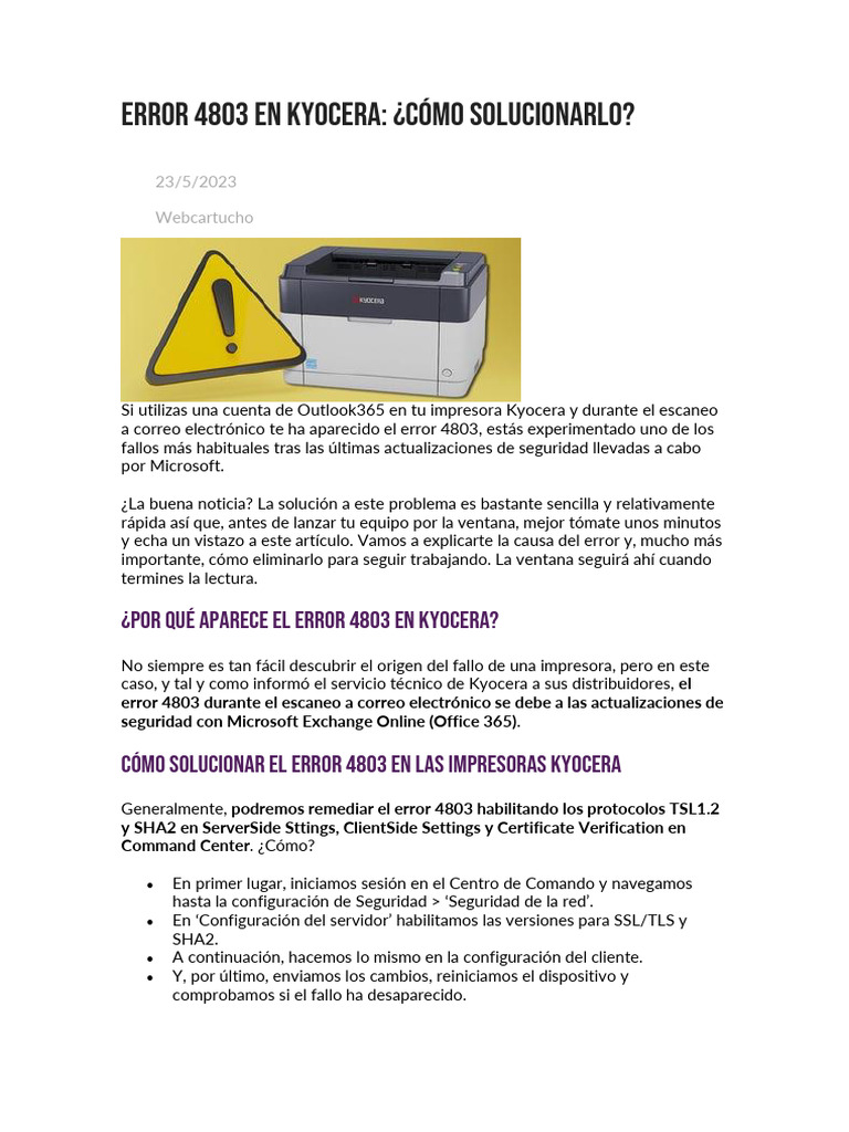Solución al error 4803 en Kyocera | PDF