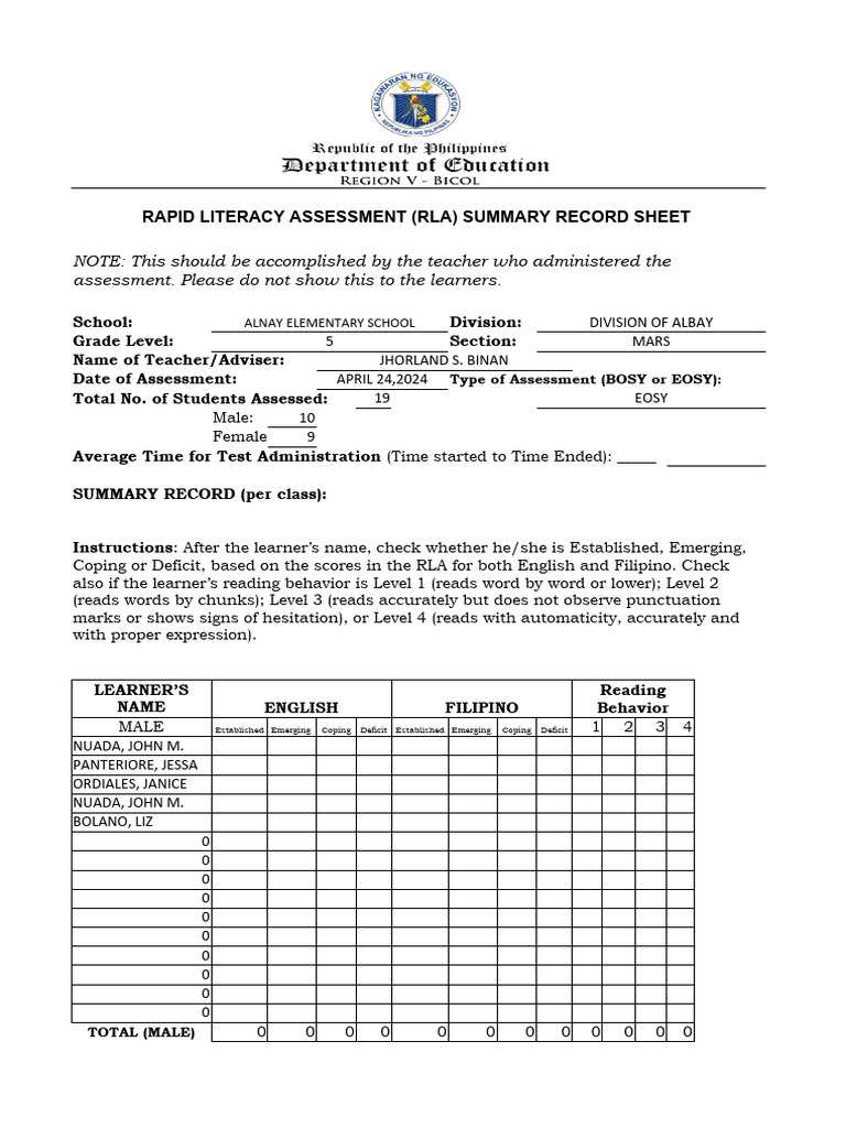 Grade 5 rla assessment pdf linguistics cognitive science